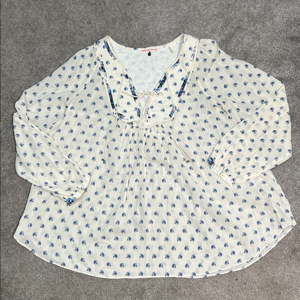 Rebecca Taylor Quilted Bluebells Shirt Long Sleeve Flowy Boho Floral Size 6